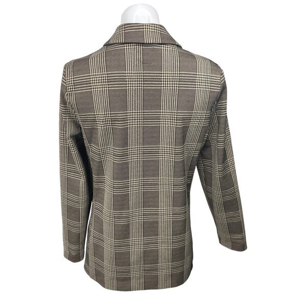 H&M Women's Brown Beige Plaid Peak Long Sleeve Blazer Coat Suit Jacket Size 6 - Picture 2 of 4